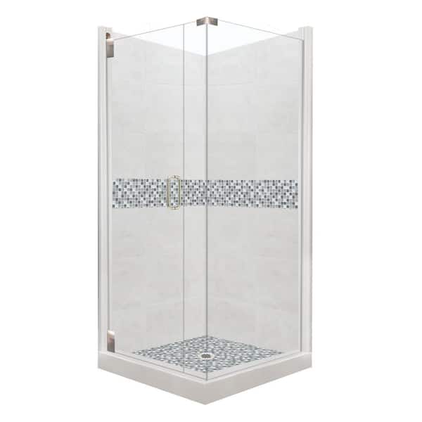 American Bath Factory Del Mar Grand Hinged 36 in. x 36 in. x 80 in. Left-Hand Corner Shower Kit in Natural Buff and Satin Nickel