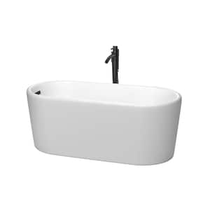 Ursula 59 in. Acrylic Flatbottom Bathtub in Matte White with Matte Black Trim and Faucet