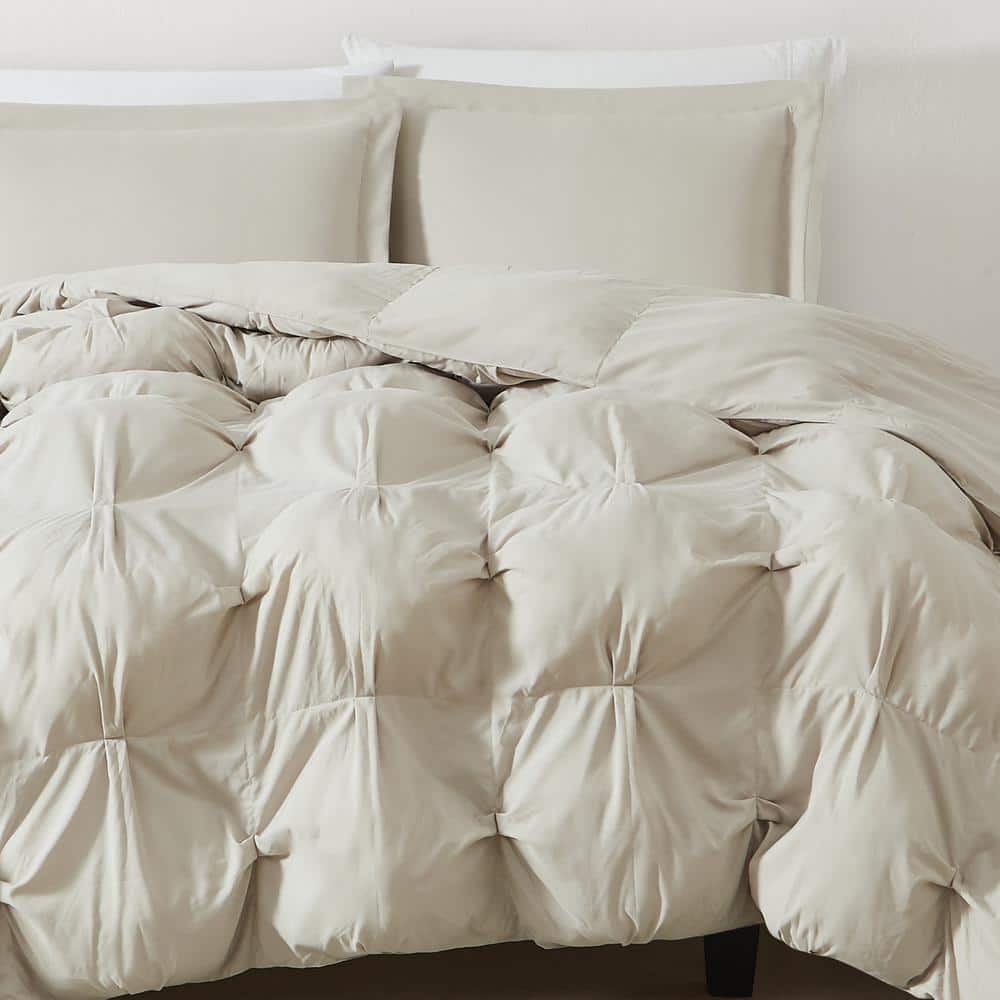 Beige King Microfiber Puffer Comforter Set
