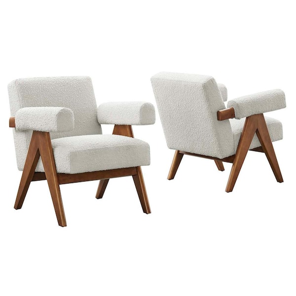 MODWAY Lyra Boucle Fabric Armchair - Set of 2 in. Ivory