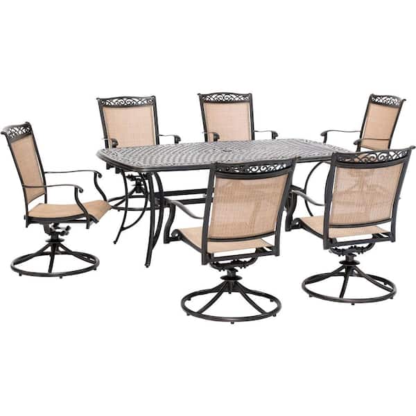Hanover Fontana 7 Piece Aluminum, Patio Furniture Dining Set Swivel Chairs
