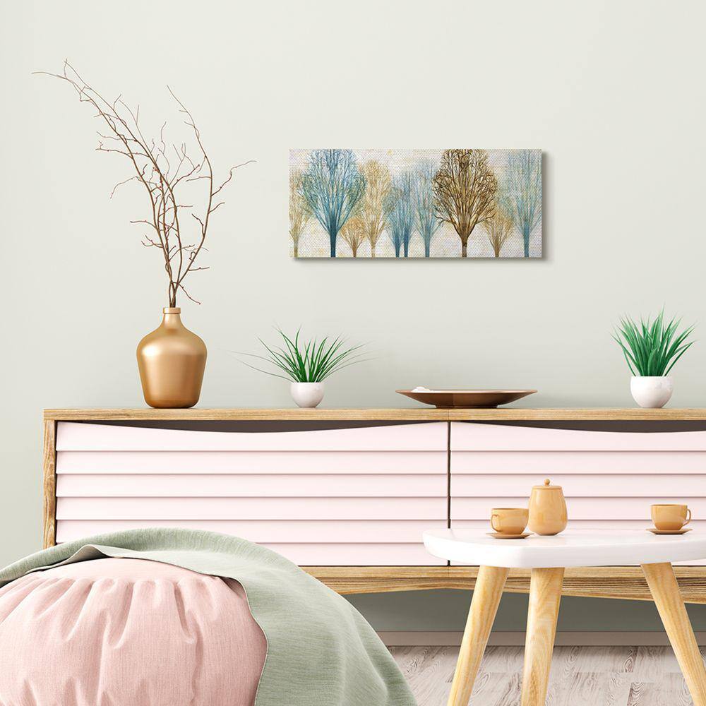 Autumn Tree Forest Blue and Brown Abstract Canvas Wall Art