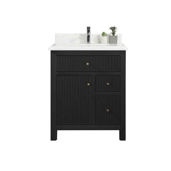 Willow Collections Sonoma 30 in. W x 22 in. D x 36 in. H Bath Vanity in Black with Cove Edge Empira Quartz Vanity Top