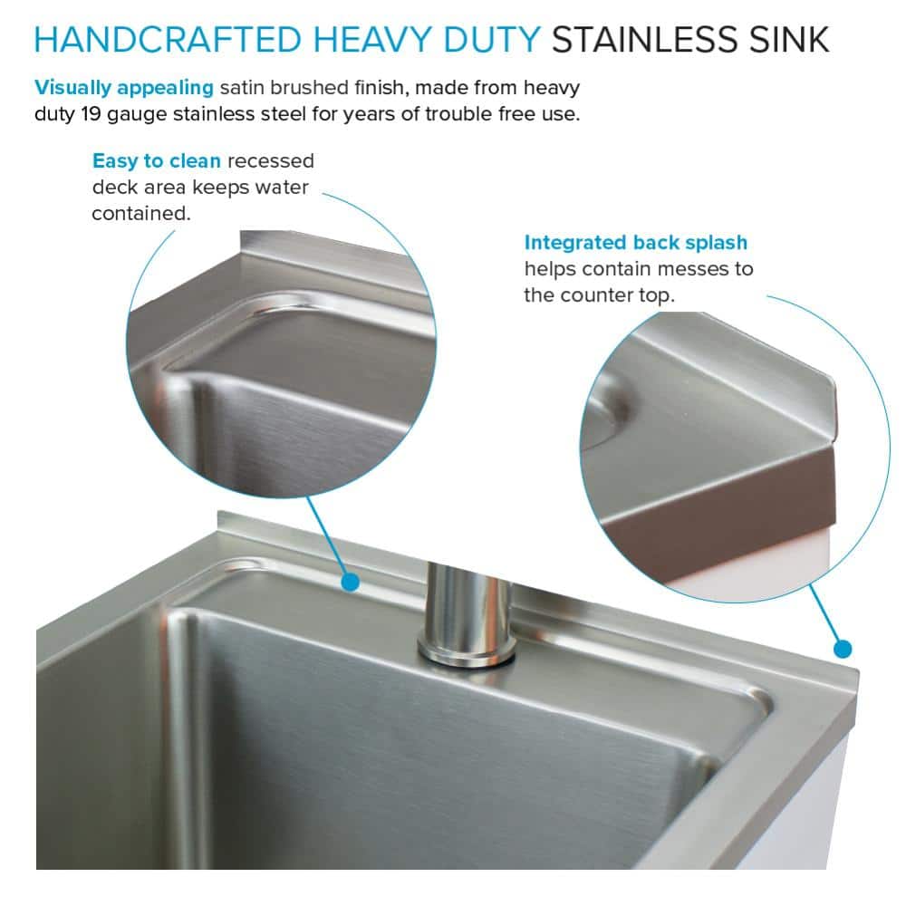 Gloss White Stainless Steel Single Basin Laundry Sink with Cabinet