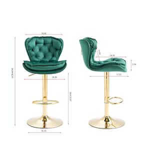 Button-dotting Tufted Green Swivel Height Adjustable Lifting Velvet Upholstered Bar Stools with Footrest (Set of 2)