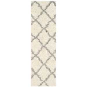 Dallas Shag Ivory/Gray 2 ft. x 10 ft. Geometric Diamond Trellis Runner Rug