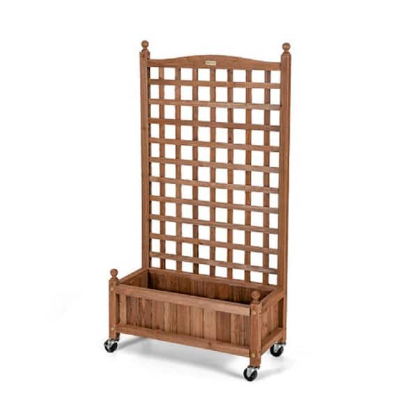 Amucolo 50 in. Wood Planter Box with Trellis Mobile Raised Bed for Climbing Plant