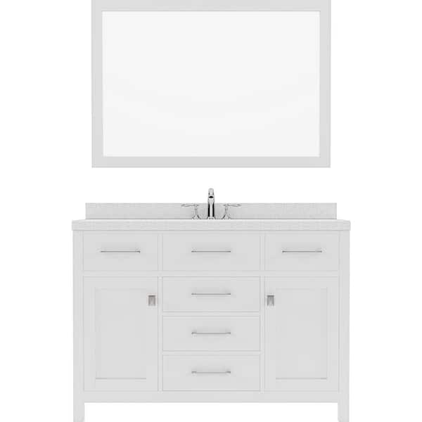 Virtu USA Caroline 48 in. W x 22 in. D x 35 in. H Single Sink Bath Vanity in White with Quartz Top and Mirror