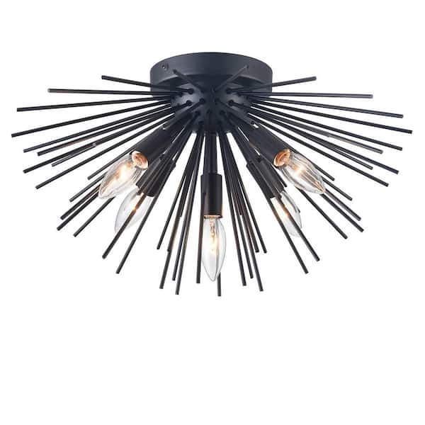 CLAXY 8.27 in. 5-Light Black Flush Mount with No Glass Shade and No Light Bulb Type Included (1-Pack)