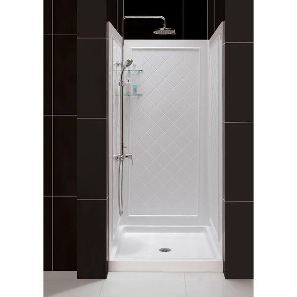 DreamLine QWALL-5 30 in. to 40 in. x 30 in. to 34 in. x 74 in. 3-Piece Easy Up Adhesive Shower Wall in White