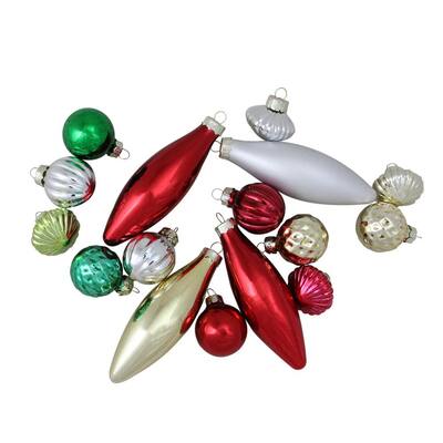 4 in. Set of Traditional Finial Ball and Onion Shaped Christmas Ornaments (16-Piece)