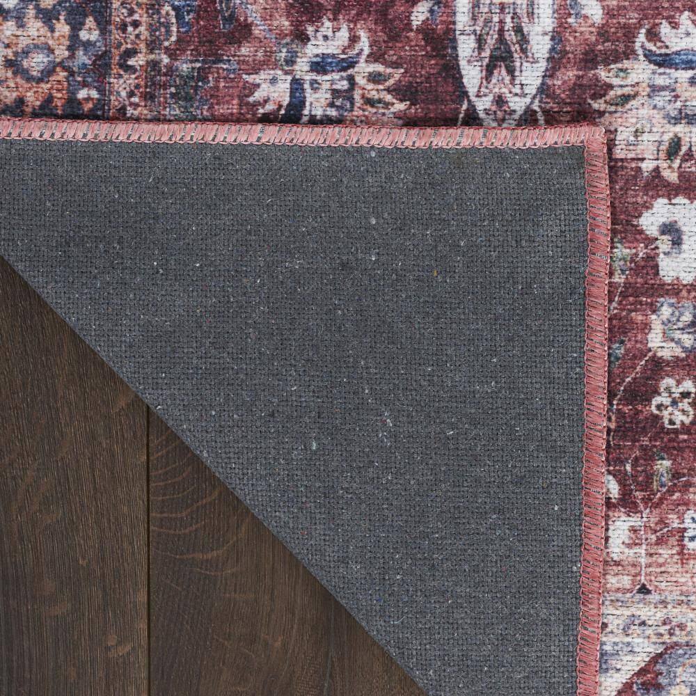 Brick and Ivory Floral Washable Synthetic 5' x 7' Rug