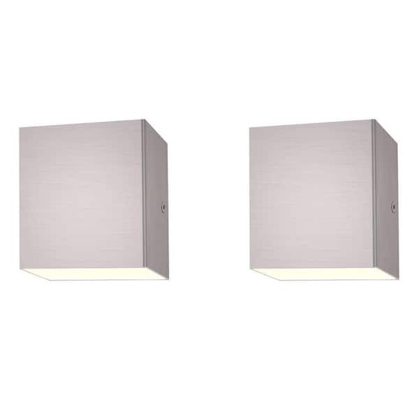 LUXRITE 4.72 in. Brushed Nickel Outdoor LED Up Down Wall Sconce Light 5CCT 2700K-5000K 15-Watt ETL IP65 Waterproof (2-Pack)