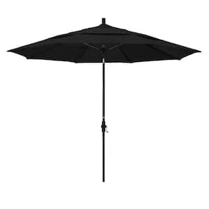 11 ft. Bronze Aluminum Pole Market Fiberglass Ribs Collar Tilt Crank Lift Outdoor Patio Umbrella in Black Sunbrella