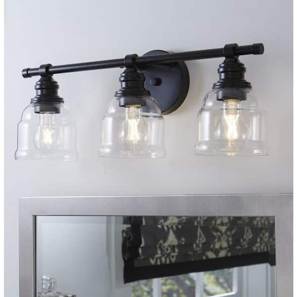 Ambrose 21 in. 3-Light Matte Black with Clear Glass Shades New Traditional Bath Vanity Light