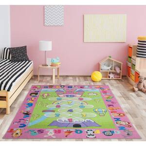 Colourful Children Rug Butterfly Design Pink Playroom Mat Kids Bedroom Carpet 