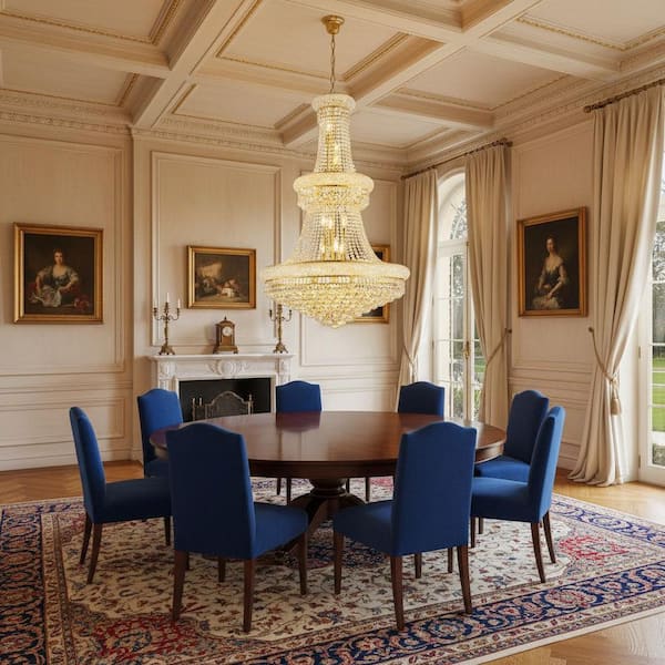32 in. 27-Light Gold French Empire Crystal Chandelier, Adjustable Chain Ceiling Light Fixture for Dining Room Foyer