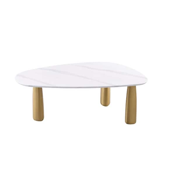 Varand Contemporary White Triangle Sintered Stone Top 79 in. 3 Legs Dining Table Seats 6