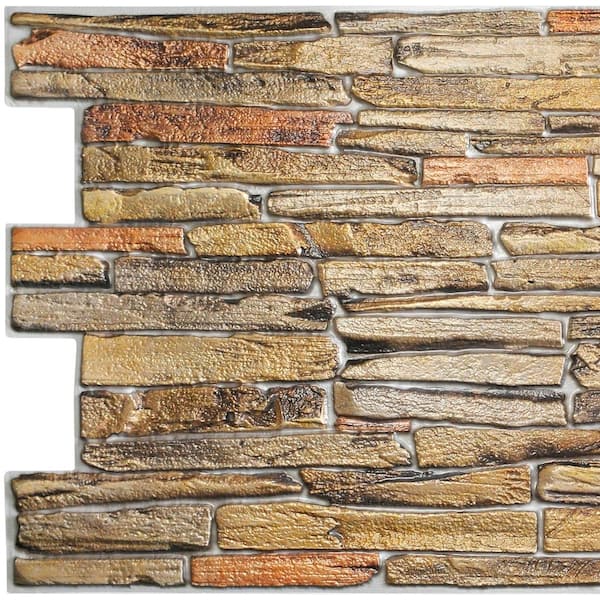 Dundee Deco 3D Falkirk Retro III 39 in. x 20 in. Copper Faux Stone PVC Decorative Wall Paneling (5-Pack)