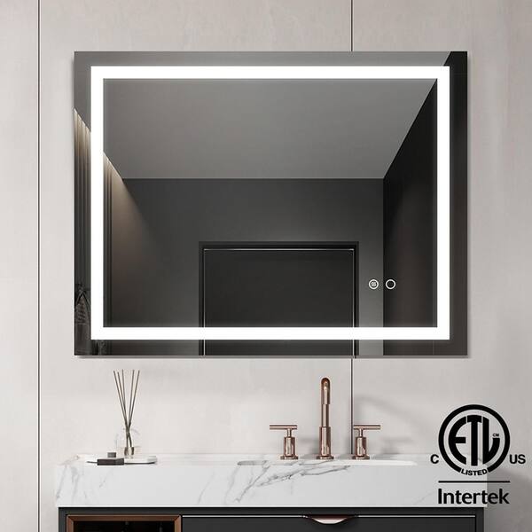 EAKYHOM Classic 36 in. W x 28 in. H Large Rectangular Frameless AntiFog LED Light Wall Bathroom