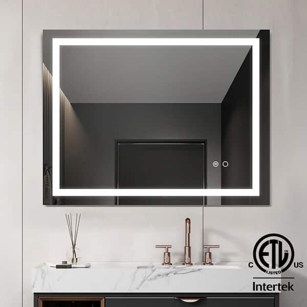 EAKYHOM Classic 36 in. W x 28 in. H Large Rectangular Frameless Anti-Fog LED Light Wall Bathroom Vanity Mirror Front Light