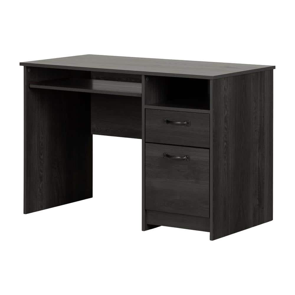 Gray Oak Computer Desk with Drawer and Keyboard Tray