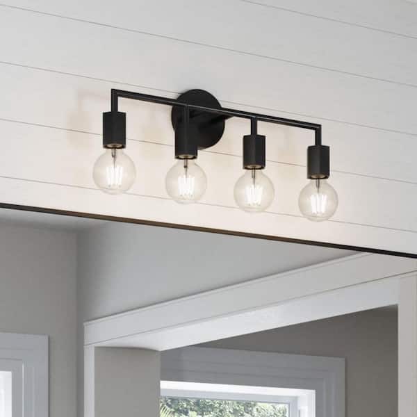 Placerville 21.5 in. 4-Light Black Bathroom Vanity Light Fixture with Geometric Socket