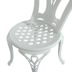 2-Piece White European Carving Cast Aluminum Outdoor Armless Bistro Chair for Yard