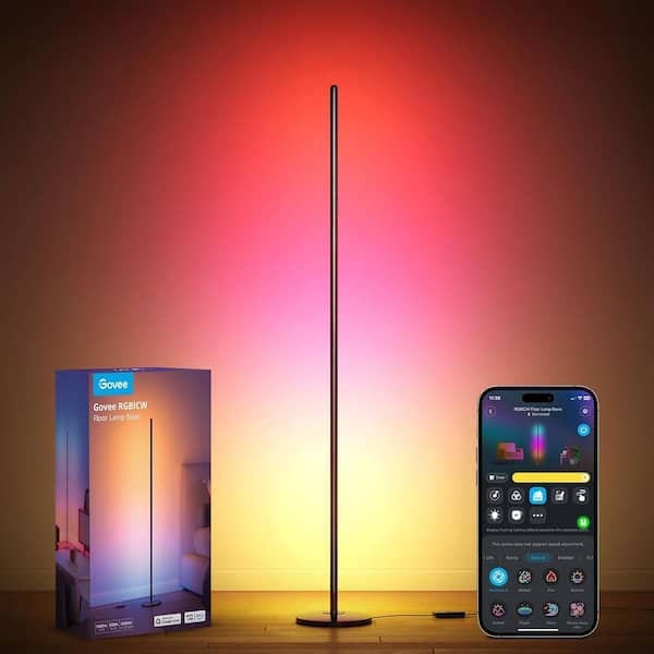 53.7" Black Modern 1-Light Smart Dimmable Standard Floor Lamp with Music Sync and 16 Million Colors for Living Room