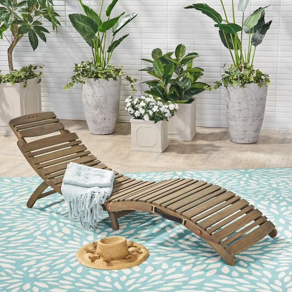 Noble House Gray Wood Outdoor Patio Chaise Lounge