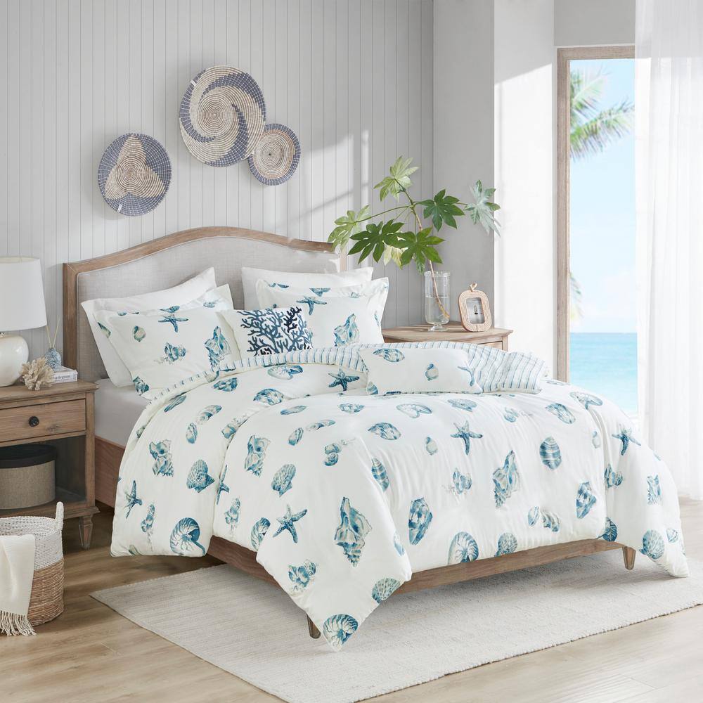 King Blue Cotton Nautical Duvet Cover Set with Shams