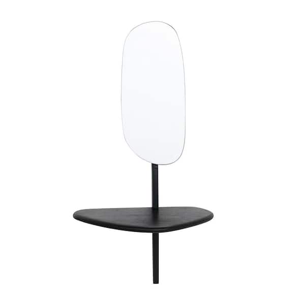 Storied Home 16 in. W x 24 in. H Matte Black Wall Mirror with Shelf
