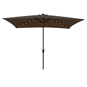 6.5 ft. x 10 ft. Steel Market Solar Tilt Patio Umbrella in Chocolate with LED Light
