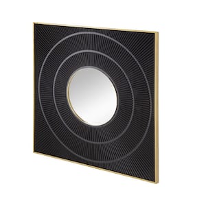 40 in. W x 40 in. H Modern Square Carved Wall Mirror Decorative Mirror Home Wall Decor for Living Room Entryway, Black