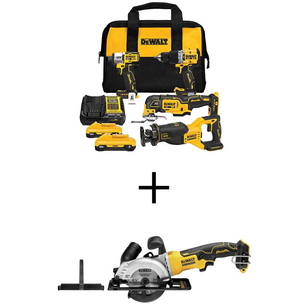 20V MAX Lithium-Ion Cordless 4-Tool Combo Kit & ATOMIC  Brushless 4-1/2 in. Circular Saw w/ (2) 4Ah Batteries & Charger -  DEWALT, DCK411Q2WCS571B