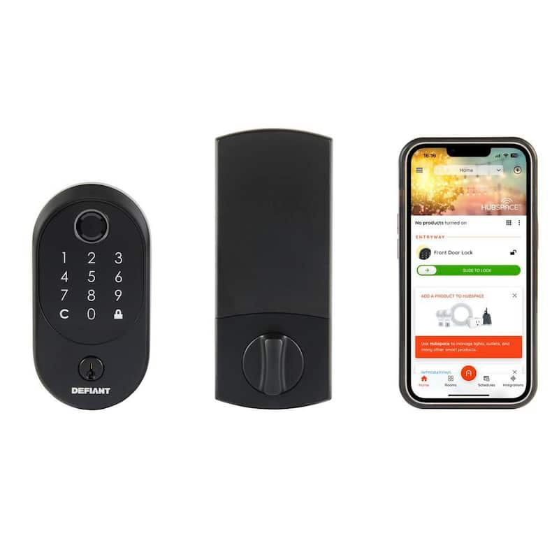 Hubspace Matte Black Round Biometric Fingerprint Electronic Touchpad Deadbolt