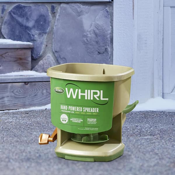 Scotts - Whirl Hand-Powered Spreader Holds up to 1,500 sq.ft., Handheld Spreader for Seed, Fertilizer, Salt and Ice Melt
