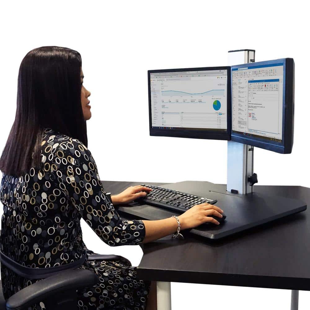 ElevatePro 28" Black Wood and Steel Dual Monitor Standing Desk Converter
