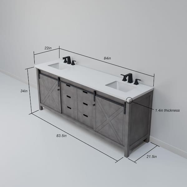 Lexora Marsyas 84 in W x 22 in D Ash Grey Double Bath Vanity