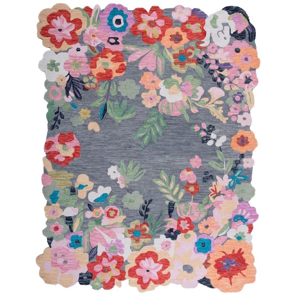 Jardin 8 ft. x 10 ft. Gray/Pink Botanical Floral Area Rug