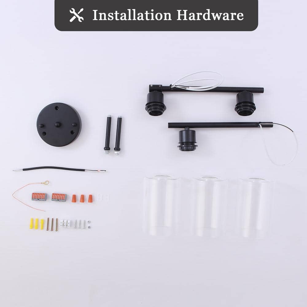 Black Metal 3-Light Vanity with Clear Glass Shades