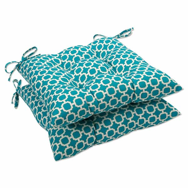 Pillow Perfect 19 in. x 18.5 in. Outdoor Dining Chair Cushion in Green/White (Set of 2)