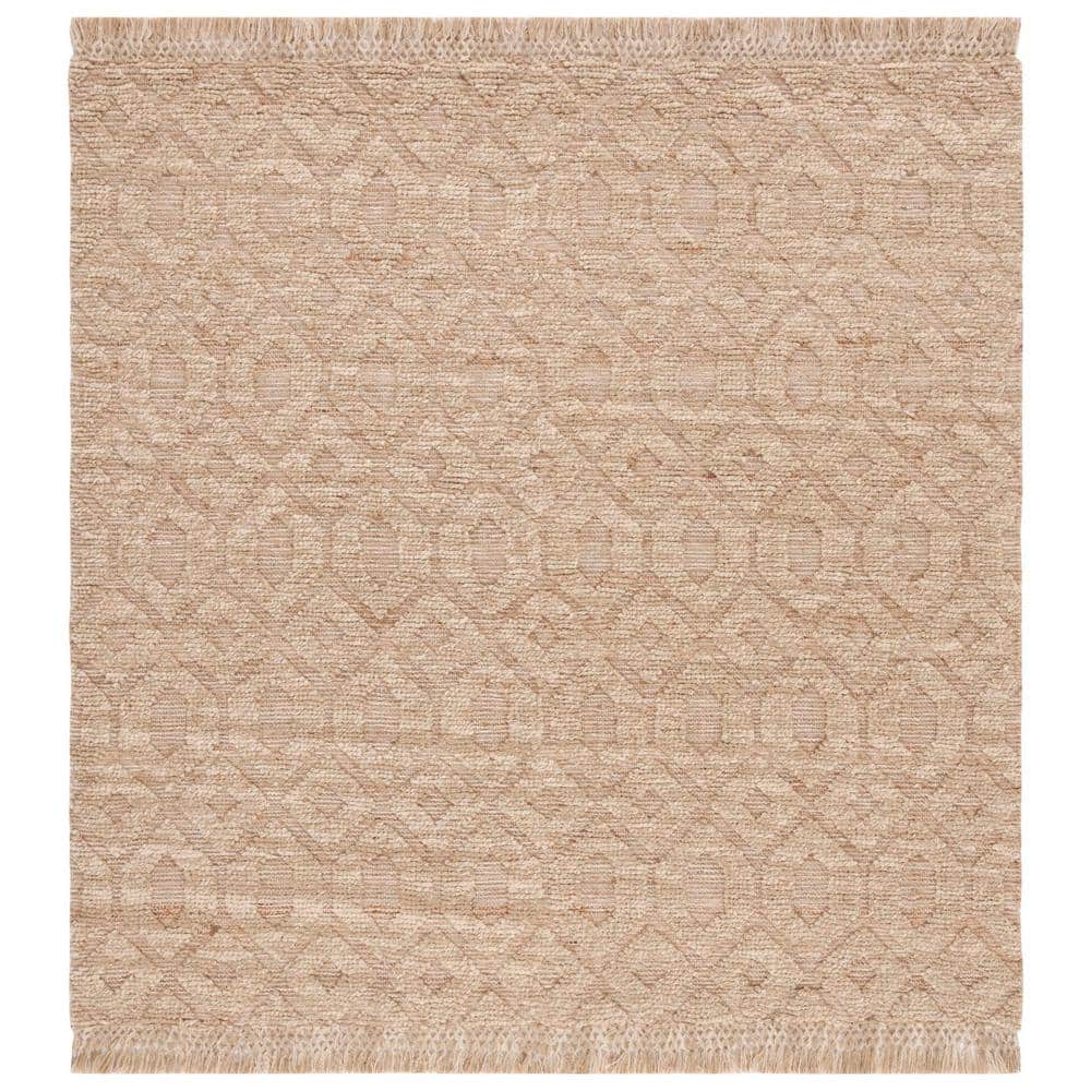 Natural Beige Flat Woven Wool and Cotton Square Rug