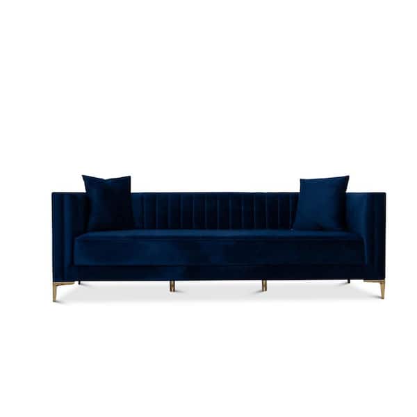Ashcroft Furniture Co Kali 32 in. Square Arm 3-Seater Sofa in Dark Blue