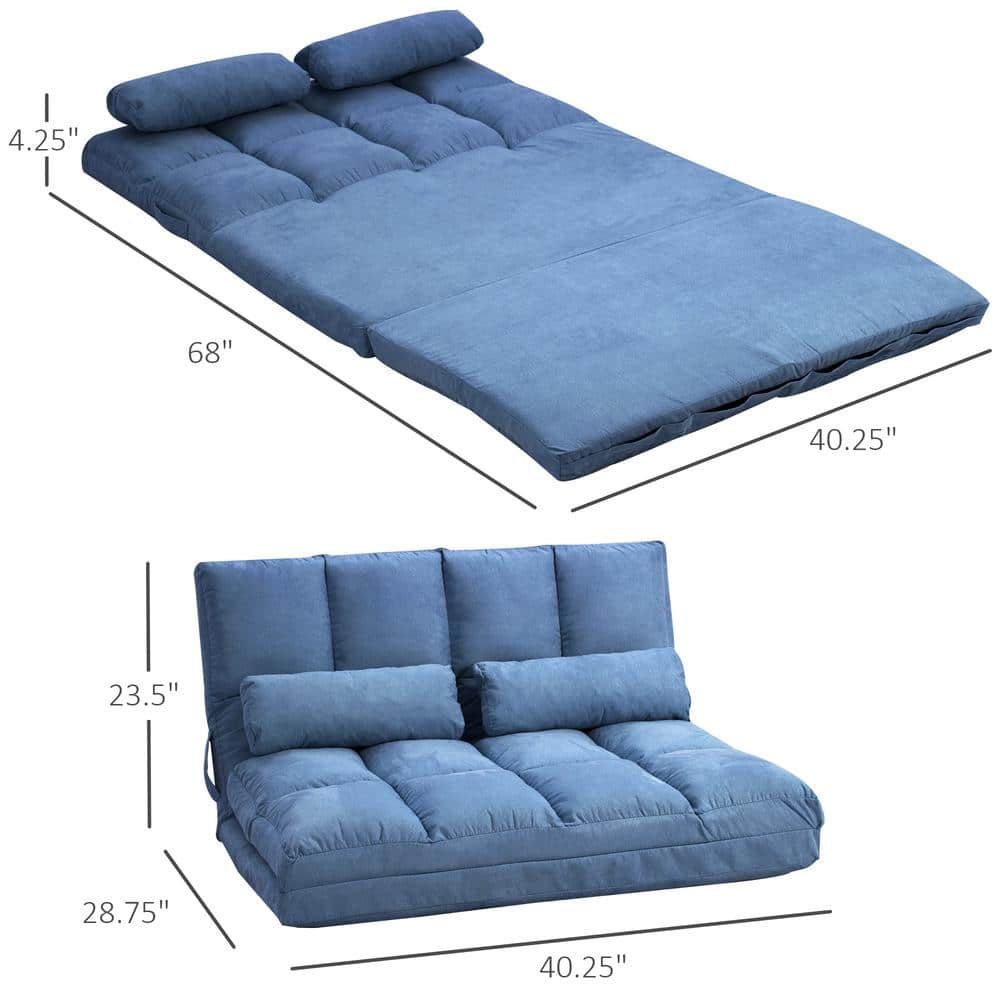 Blue Linen Armless Sleeper Sofa with Metal Frame
