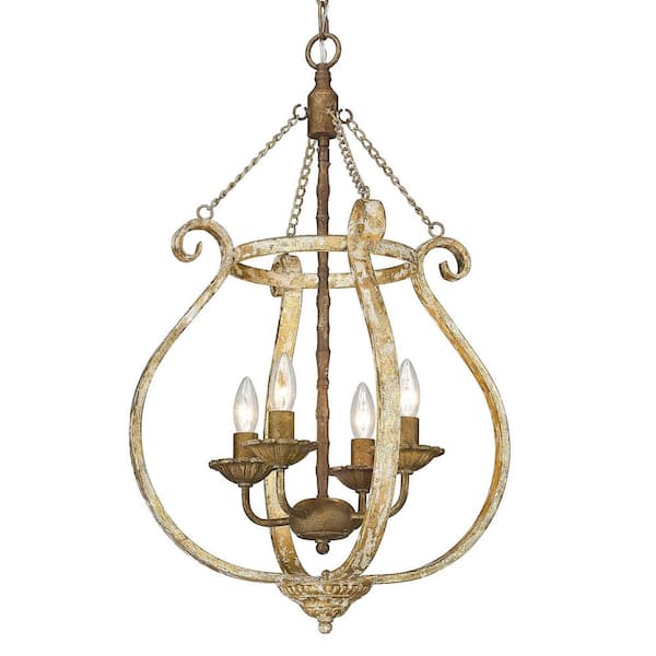 Golden Lighting Delphine 1-Light Burnished Chestnut Hanging Barn Light Pendant Light with Vintage Gold Shade