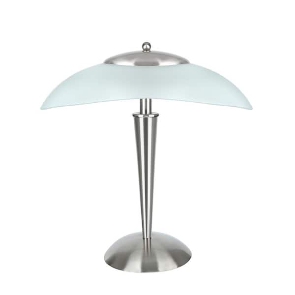 Aspen Creative Corporation 17-3/4 in. Satin Nickel Metal Desk Lamp with Touch Sensor and Frosted Glass Lamp Shade