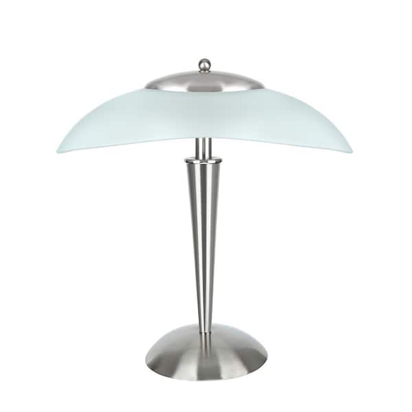 ASPEN Creative CORPORATION:Aspen Creative Corporation 17-3/4 in. Satin Nickel Metal Desk Lamp with Touch Sensor and Frosted Glass Lamp Shade
