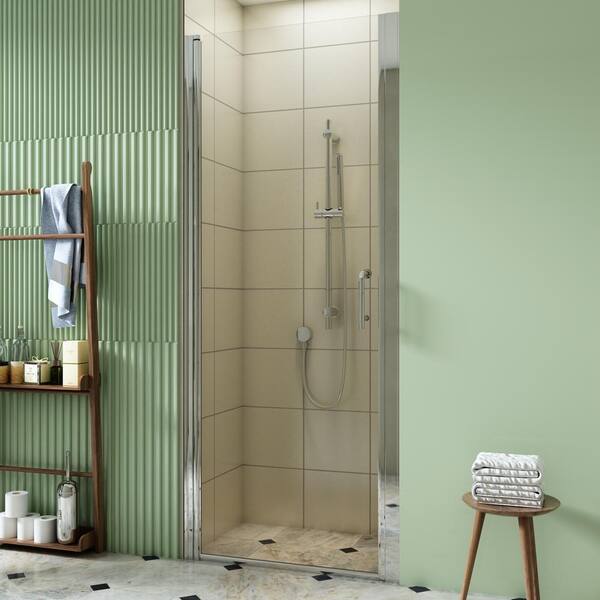 TOOLKISS 30 to 31-1/4 in. W x 72 in. H Pivot Swing Frameless Shower Door in Chrome with Clear Glass