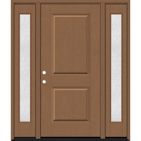 Steves & Sons Regency 68 in. x 80 in. 2P Squaretop RHIS AutumnWheat Stain Mahogany Fiberglass Prehung Front Door w/Rain14n. SLs 4-9/16